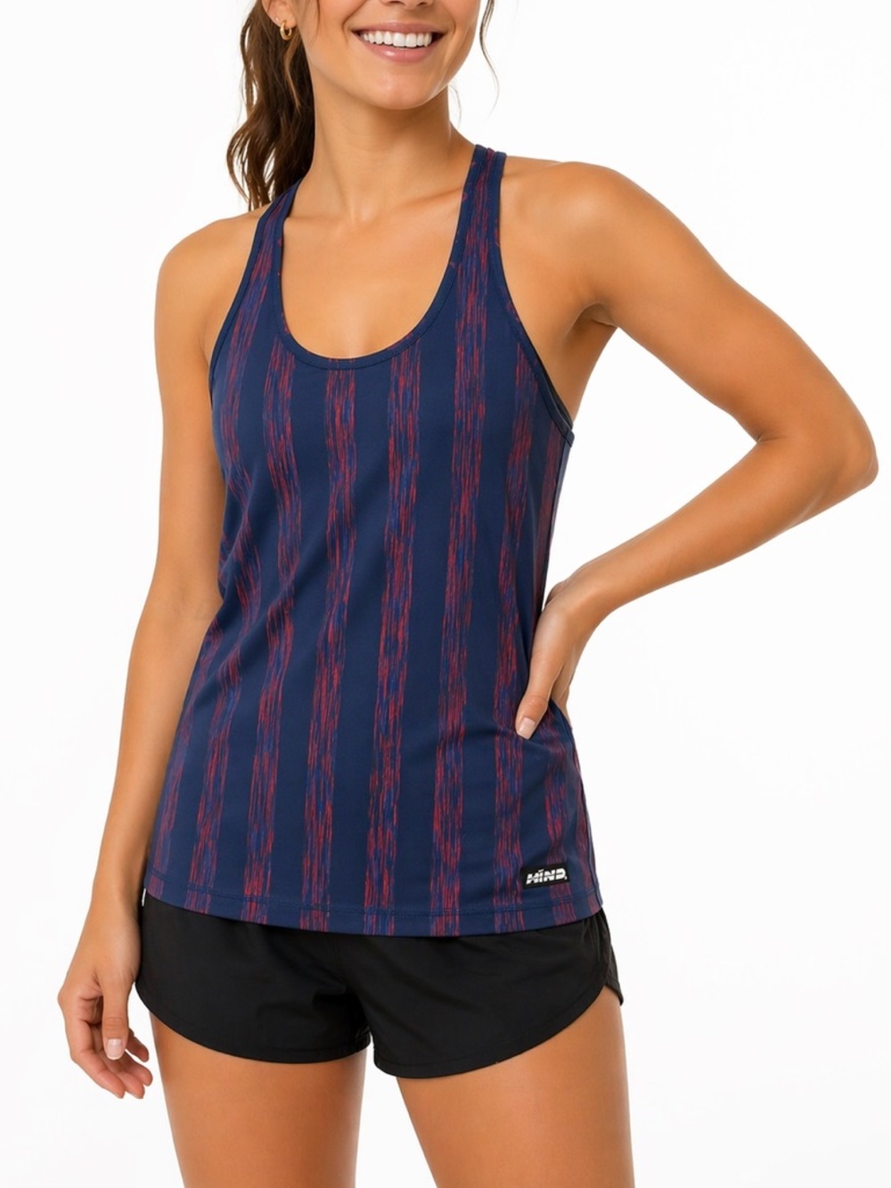 Women’s Hind Running Tank Top Racerback Blue Pink Striped Athletic Size L